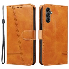 For Samsung Galaxy A25 5G (Global) (161.0 X 76.5 X 8.3mm) Case Leather Phone Cover with Strap - Yellow