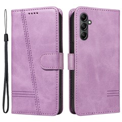 For Samsung Galaxy A15 4G / 5G Case PU Leather Cover T-Shaped Lines Imprint - Light Purple
