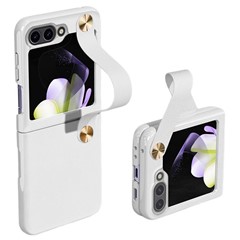 GKK For Samsung Galaxy Z Flip7 FE 5G / Z Flip6 5G Case Ultra-Thin PC+PU Folding Phone Case with Leather Strap - White