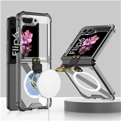 GKK For Samsung Galaxy Z Flip7 FE 5G / Z Flip6 5G Case Ring Kickstand TPU Phone Cover Magnetic Case - Transparent Black