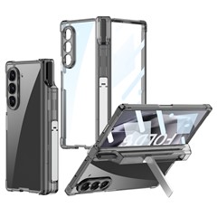 GKK For Samsung Galaxy Z Fold6 5G Case Drop-Proof Airbag Hinge PC Phone Case with Pen Slot - Transparent Black