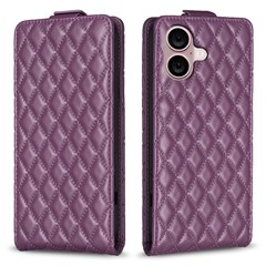 BF30 For iPhone 16 Vertical Flip Phone Case Rhombus Grid PU Leather Cell Phone Stand Cover - Dark Purple