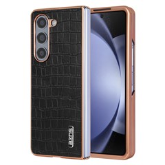 AZNS For Samsung Galaxy Z Fold6 5G Case Crocodile Texture PU Leather+PC Phone Cover - Black