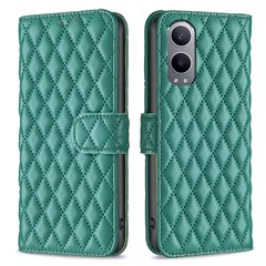 BINFEN COLOR BF Style-14 For OnePlus Nord CE4 Lite 5G / Oppo K12x 5G (China) Leather Case Rhombus Phone Cover - Green