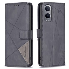 BINFEN COLOR For OnePlus Nord CE4 Lite 5G / Oppo K12x 5G (China) Phone Cases Wallet Stand Geometry Imprint Leather Cover - Black