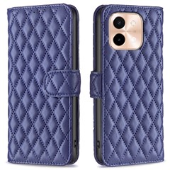 BINFEN COLOR BF Style-14 For vivo Y28 4G Case Wallet Leather Phone Cover Rhombus Imprint - Blue