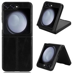 For Samsung Galaxy Z Flip7 FE 5G / Z Flip6 5G Case Stitching Lines Cowhide Texture Leather Back Phone Cover - Black