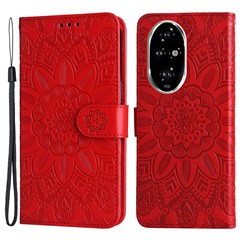 For Honor 200 Pro 5G Case PU Leather Wallet Phone Cover Sunflower Pattern - Red