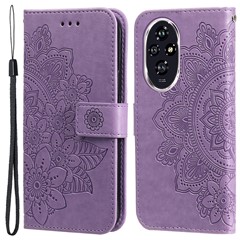 For Honor 200 5G Case Floral Pattern PU Leather Wallet Stand Phone Cover - Purple