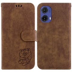 For Motorola Moto G85 5G / S50 Neo 5G Case Leather Wallet Phone Cover Cute Tiger Imprint - Brown