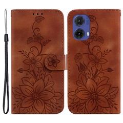 For Motorola Moto G85 5G / S50 Neo 5G Phone Stand Case PU Leather Wallet Phone Cover with Imprinted Flower Pattern - Brown