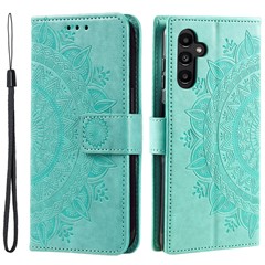 For Samsung Galaxy S24 FE Phone Stand Case Imprinted Totem PU Leather Wallet Phone Cover - Mint Green