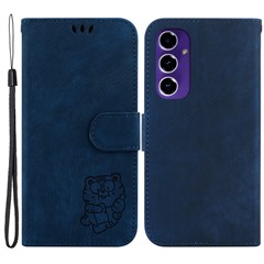 For Samsung Galaxy S24 FE Phone Stand Case Imprinted Tiger PU Leather Wallet Phone Cover - Dark Blue