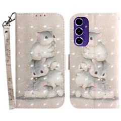Phone Case for Samsung Galaxy S24 FE Wallet Leather Phone Stand Cover with Pattern Printing - Stacking Squirrels
