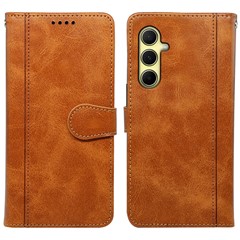 For Samsung Galaxy S24 FE Case Calf Texture Leather Stand Book Style Phone Cover - Yellow