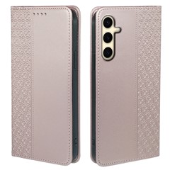For Samsung Galaxy S24 FE Case Four-Leaf Clover Leather Phone Cover Flip Stand View - Rose Gold