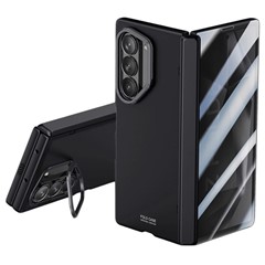 For Samsung Galaxy Z Fold6 5G Case PC Hard Phone Cover with Anti-Spy Film, Lens Frame Kickstand - Black