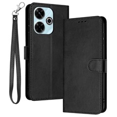 For Xiaomi Redmi 13 5G / 13 4G / Note 13R 5G / Poco M6 4G Case Folio Flip PU Leather Phone Cover Calf Texture - Black