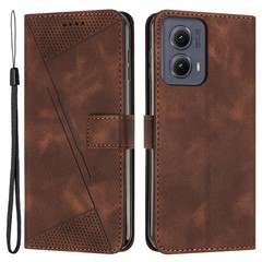 For Motorola Edge (2024) 5G Case Triangle Imprinted PU Leather Wallet Phone Folio Cover - Brown