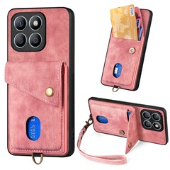 D1 For Honor X8b 4G Back Case with Card Holder Retro Leather + TPU Phone Cover - Pink