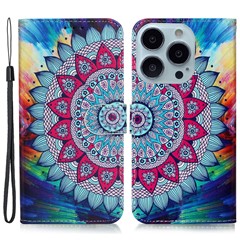 For iPhone 16 Pro Case Stand Wallet Leather Phone Cover Magnetic Clasp Pattern Printed - Mandala Flower