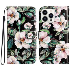 For iPhone 16 Pro Max Case Card Slot Holder Leather Phone Cover Cute Pattern - Magnolia
