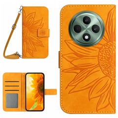 HT04 For Oppo Reno12 F 5G Case PU Leather Sunflower Crossbody Phone Cover - Yellow