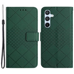 HT06 For Samsung Galaxy M35 5G Case Rhombus Litchi Texture Leather Phone Cover - Green