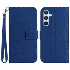 HT04 For Samsung Galaxy M35 5G Case Sunflower Leather Wallet Phone Cover - Sapphire