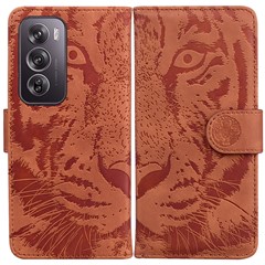 For Oppo Reno12 Pro 5G (Global) Phone Case Tiger Imprint Leather Wallet Cover - Brown