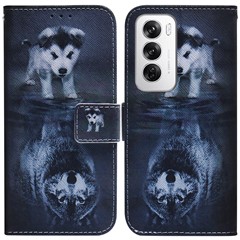 For Oppo Reno12 5G (Global) Case Pattern Print Leather Wallet Phone Cover - Dog and Wolf
