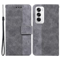 For Oppo Reno12 5G (Global) Wallet Phone Case Geometry Pattern Leather Flip Cover - Grey