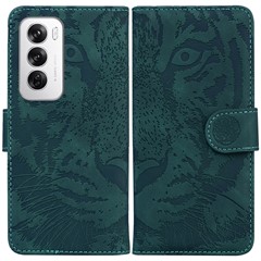 For Oppo Reno12 5G (Global) Wallet Phone Case Tiger Imprint Leather Flip Cover - Green