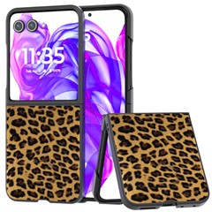 ABEEL For Motorola Razr 50 Ultra 5G Case PU+PC Back Phone Cover with Leopard Pattern - Gold