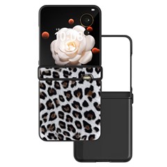 ABEEL For Honor Magic V Flip 5G Case Hinge Protection PU+PC Phone Cover with Leopard Pattern - Silver