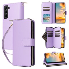 R20 For Samsung Galaxy S22+ 5G Case Zipper Leather Phone Cover Stand View - Light Purple