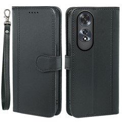 HX02 For Oppo A60 4G Case Magnetic Closure Leather Wallet Phone Cover with Strap - Black