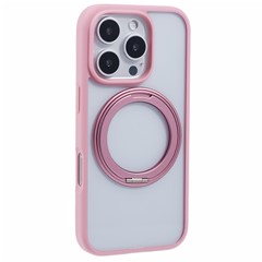 For iPhone 16 Pro Case PC+TPU Phone Cover Rotation Ring Holder Kickstand - Pink