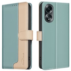 BINFEN COLOR BF33 For Oppo A58 4G Case Splicing Color Wallet Leather Cover - Green