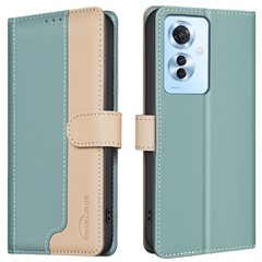 BINFEN COLOR BF33 For Oppo Reno11 F 5G Case Splicing Color PU Leather Phone Cover - Green
