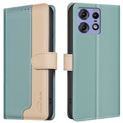 BINFEN COLOR BF33 For Motorola Edge 50 Pro 5G Case Splicing Color Leather Wallet Flip Cover - Green