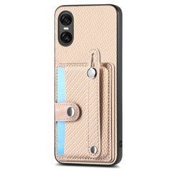 C1-01 For Sony Xperia 10 VI Case Card Holder Wristband Leather Coated Phone Cover - Khaki