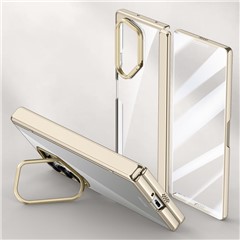 For Samsung Galaxy Z Fold6 5G Kickstand Case PC+Acrylic Clear Phone Cover with HD Screen Film - Titanium Grey