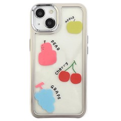 For iPhone 13 Case PC+TPU Phone Cover Silver Edge Pattern Design - Colorful Fruits