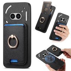 For Nothing Phone (2a) Plus / Phone (2a) Magnetic Case Leather+TPU Phone Cover Detachable Card Bag - Black