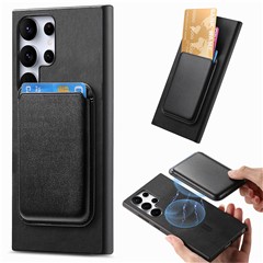 B2 For Samsung Galaxy S24 Ultra Magnetic Case Detachable Card Bag Leather+TPU Cover - Black