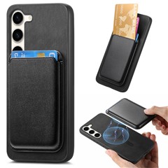 B2 For Samsung Galaxy S23 Case Leather Coated TPU Cover with Detachable Card Holder - Black