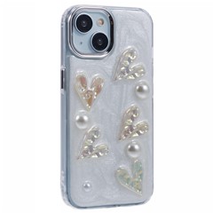 YH Series For iPhone 15 Case 3D Epoxy TPU Phone Cover Electroplated Lens Frame - Love Heart