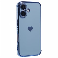 For iPhone 16 Plus Case TPU Phone Cover Cute Side Love Heart Electroplating Edge - Blue