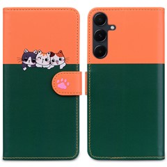 Cartoon Pet Series for Samsung Galaxy A55 5G Wallet Case Splicing Leather Phone Cover - Blackish Green